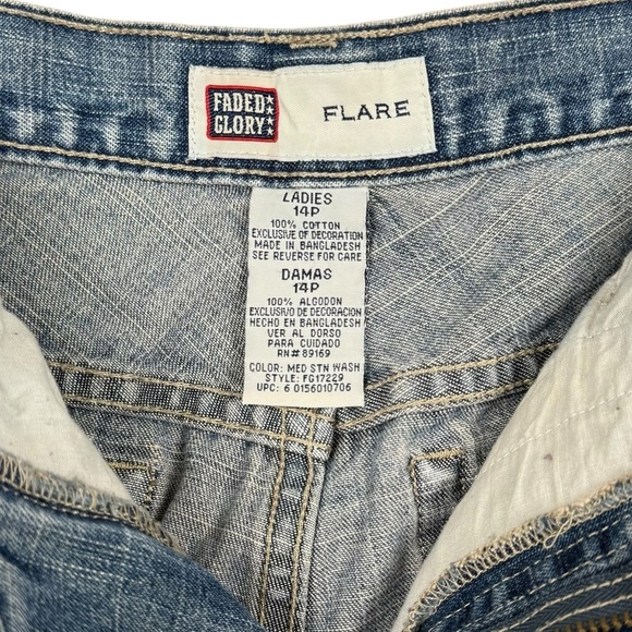 Y2K Faded Glory Embroidered Flare Jeans Womens 14P Boho Style Mid Rise Denim - Picture 10 of 14